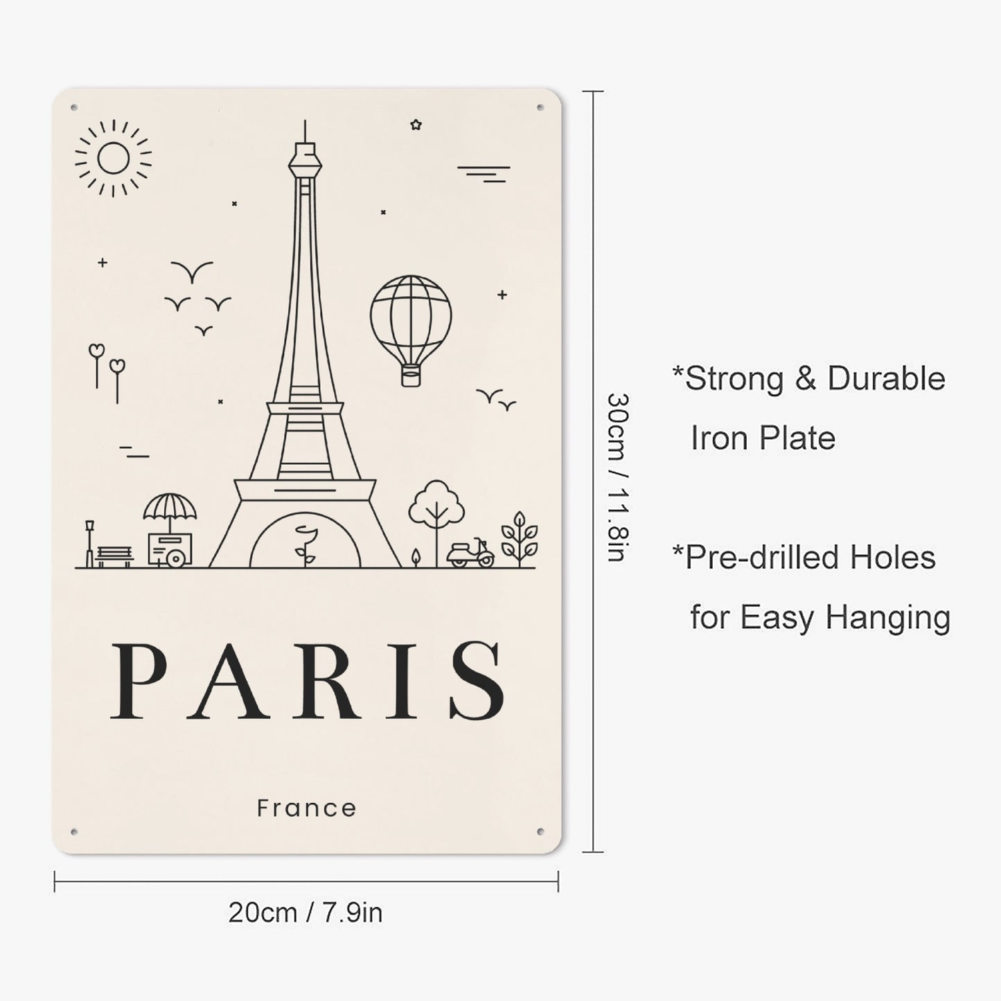 FR - Minimalistic Paris Metal Sign