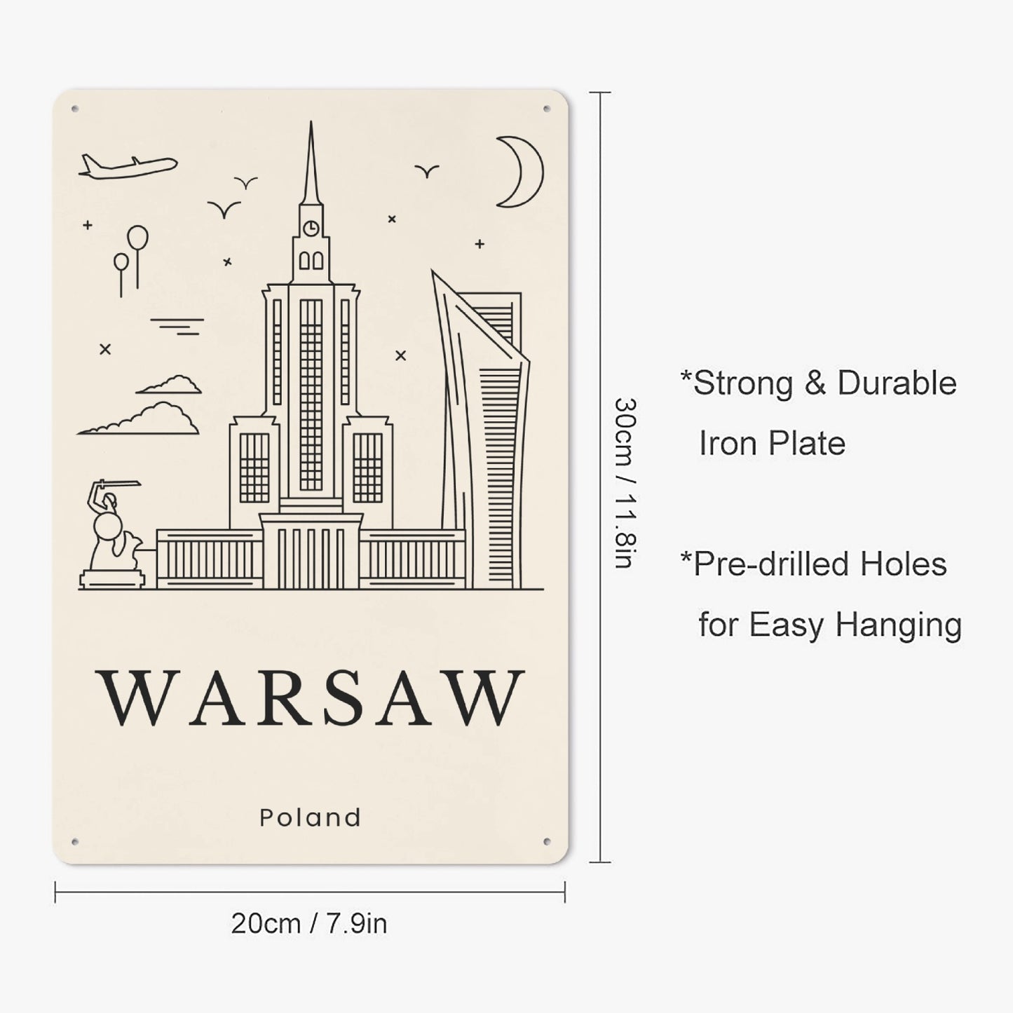 PL - Minimalistic Warsaw Metal Sign