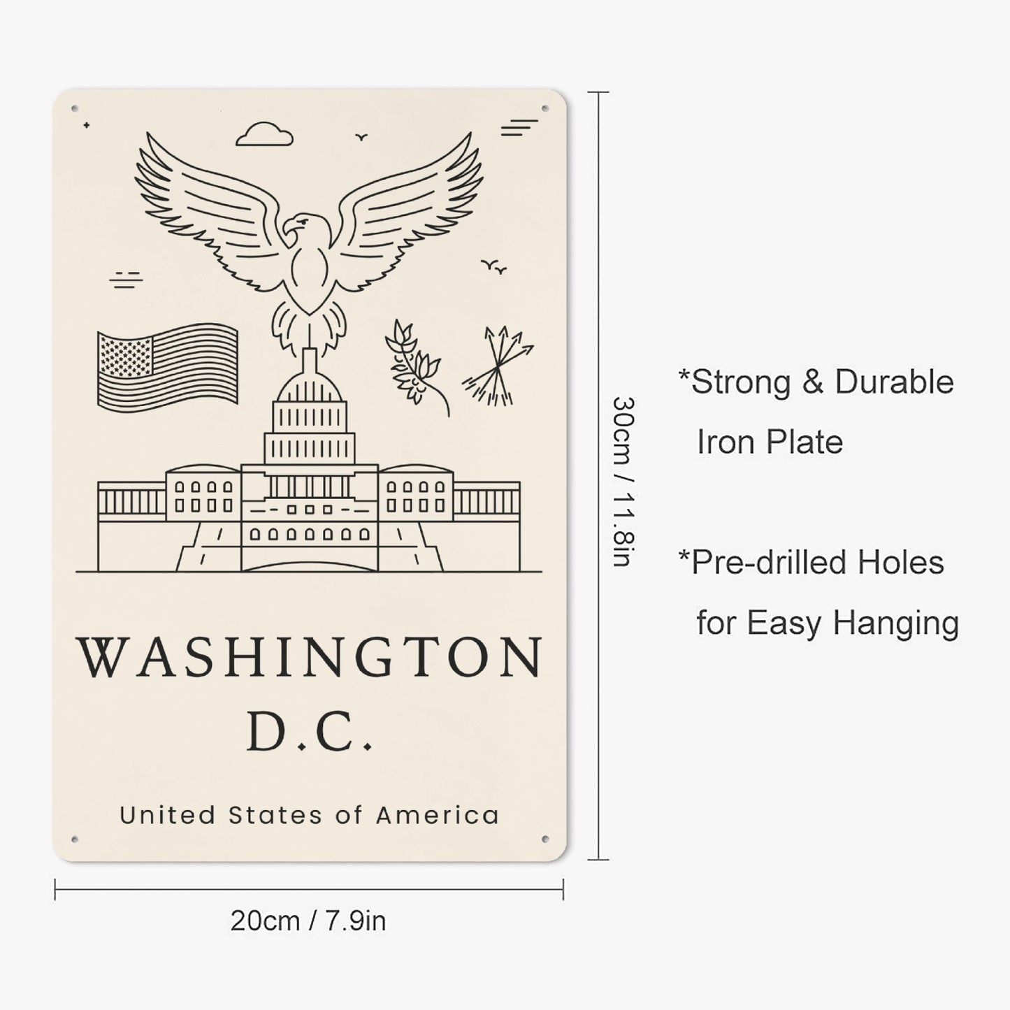 US - Minimalistic Washington Metal Sign