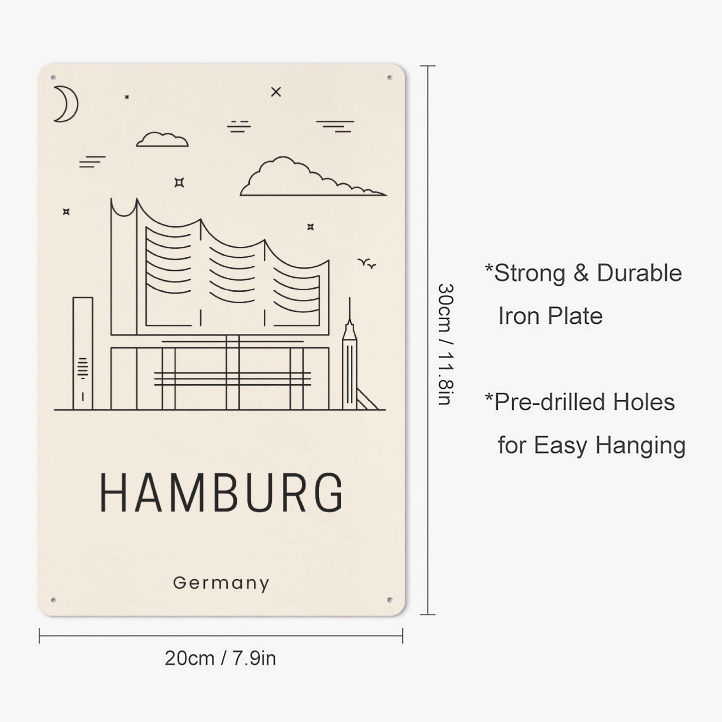 DE- Minimalistic Hamburg Metal Sign