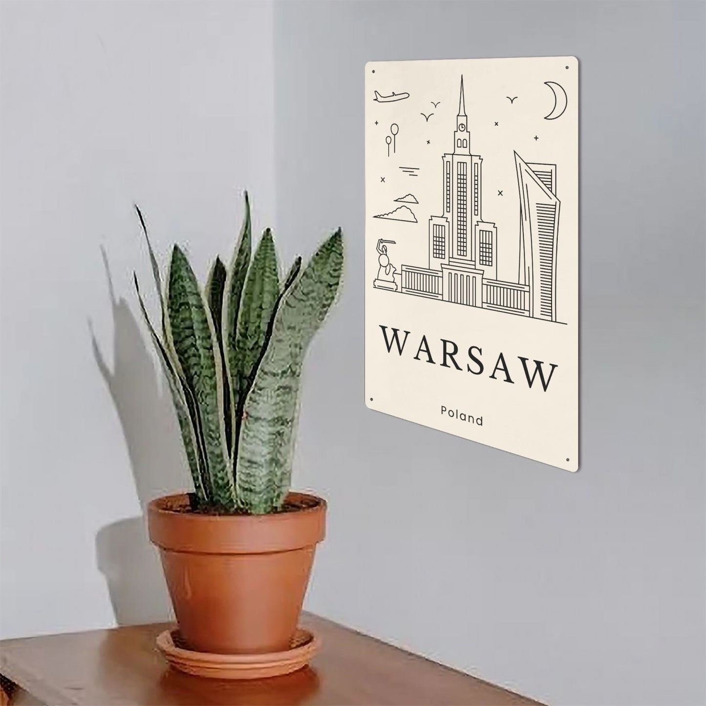 PL - Minimalistic Warsaw Metal Sign