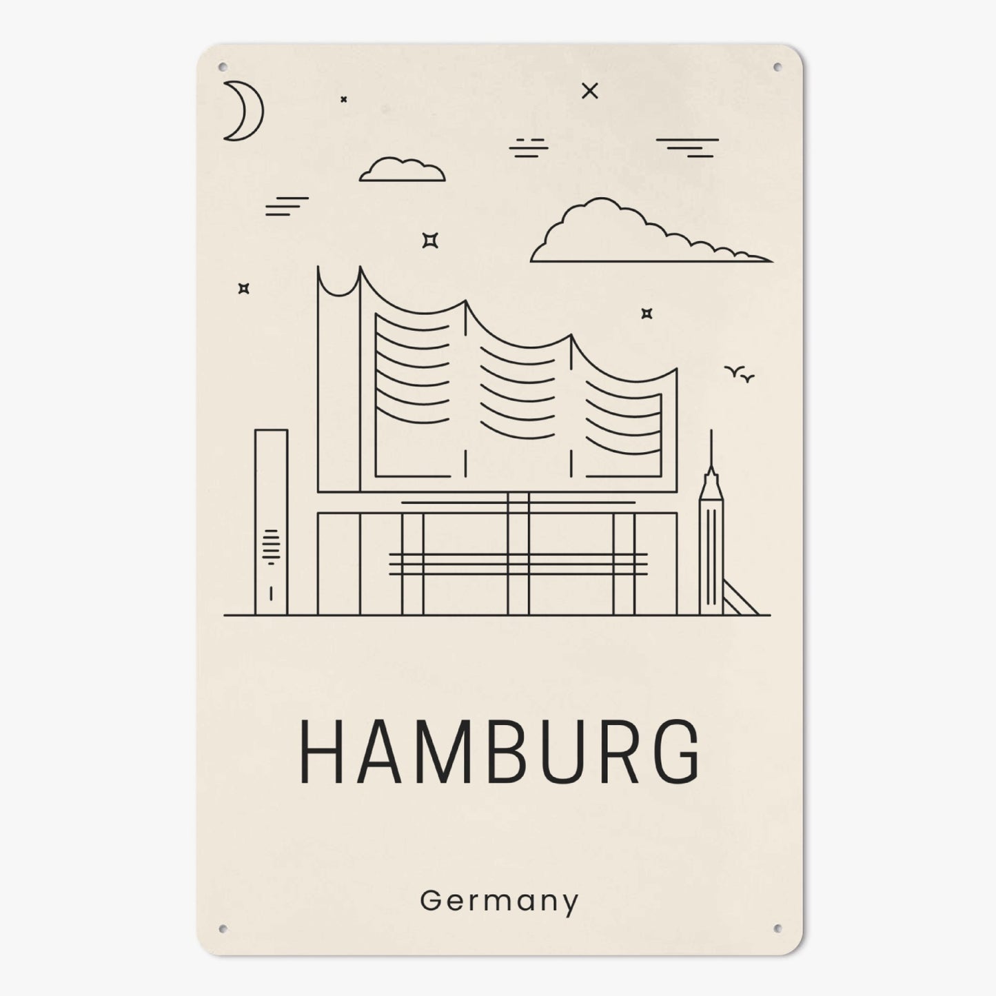 DE- Minimalistic Hamburg Metal Sign