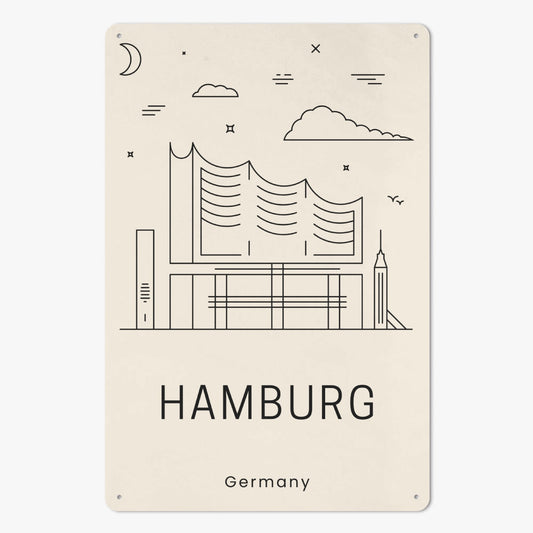 DE- Minimalistic Hamburg Metal Sign